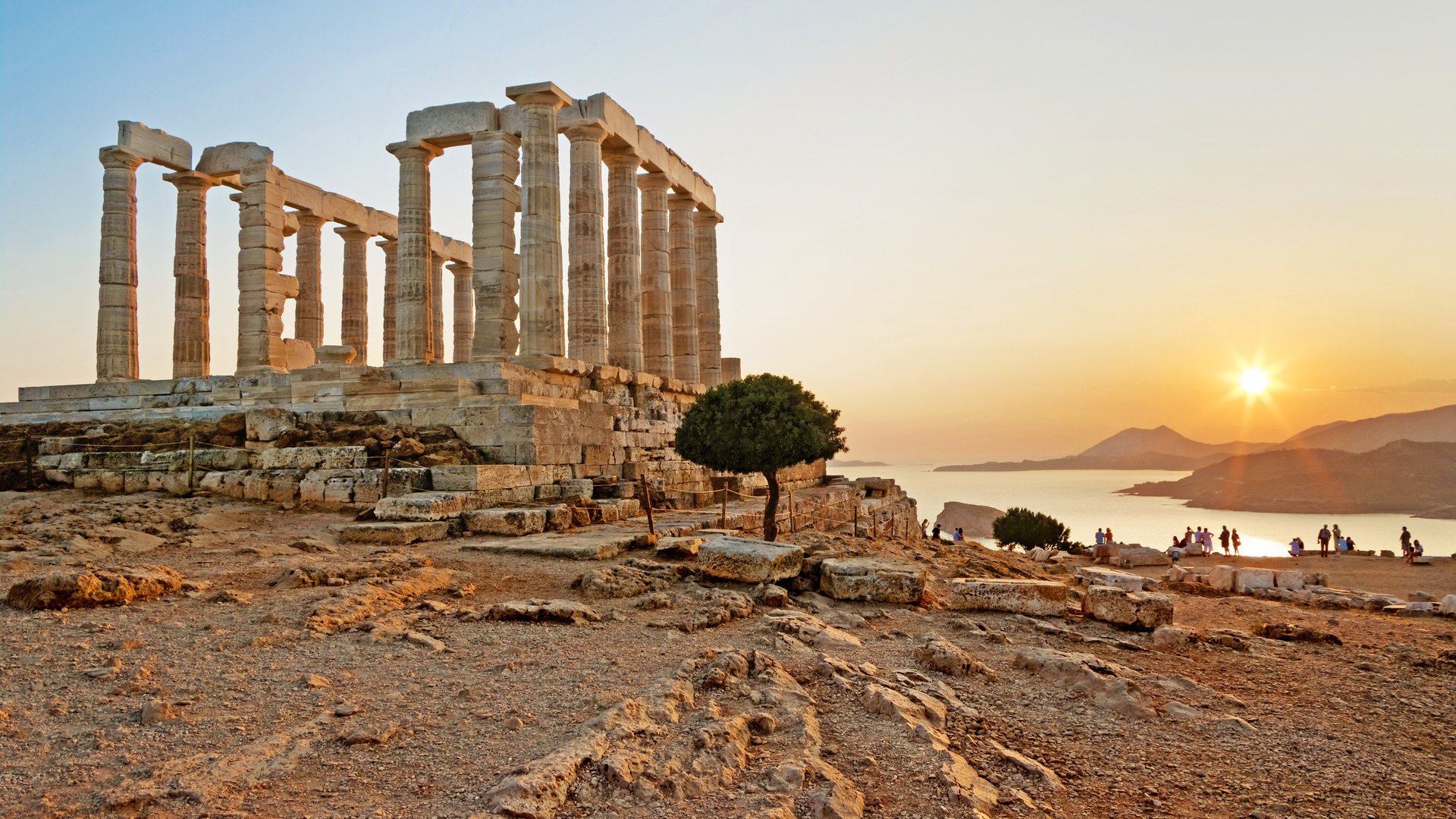 temple of Poseidon on coast of cape Sounion at the sunset; Shutterstock ID 35134390