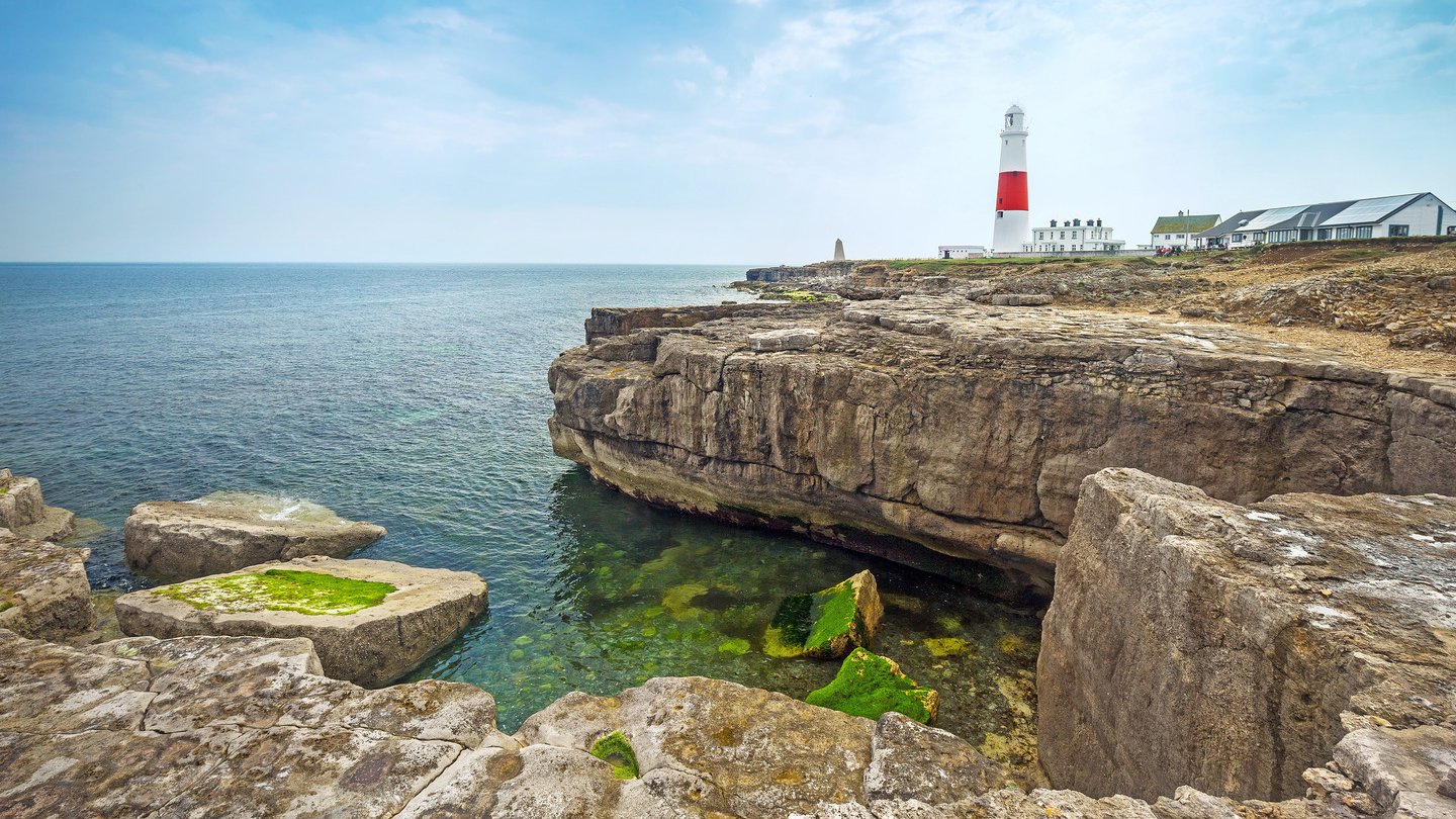 The Portland Bill Lighthouse on the Isle of Portland in Dorset, UK