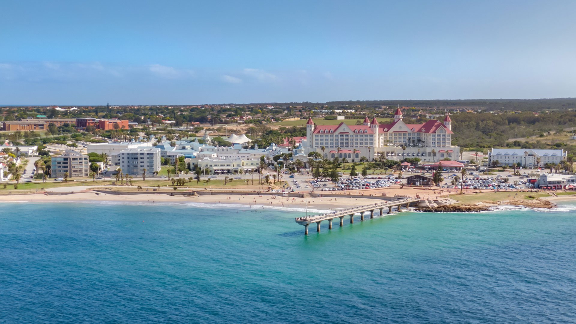 Shark Rock Pier and Hobie Beach in Summerstrand, Aerial Panorama of Port Elizabeth, South Africa