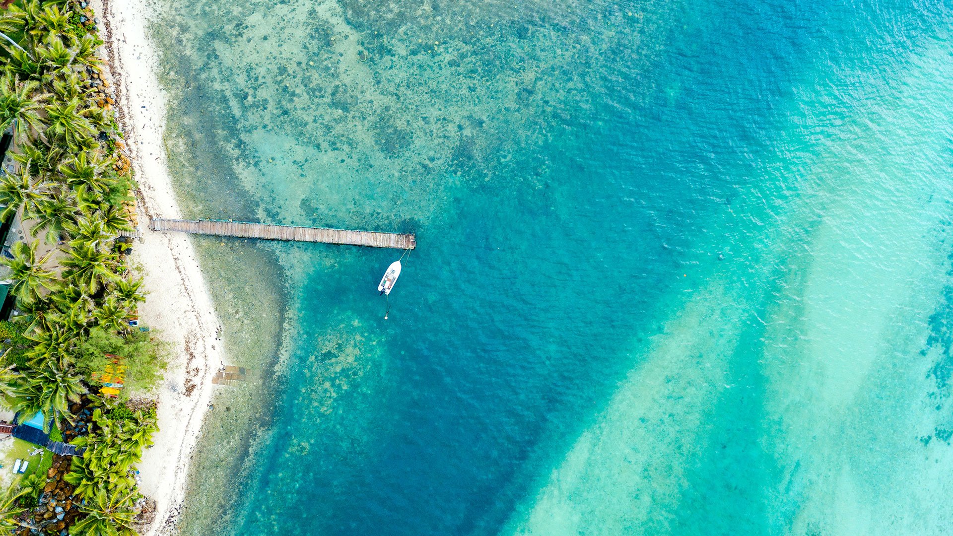 An aerial view of Muri Lagoon on Rarotonga in the Cook Islands