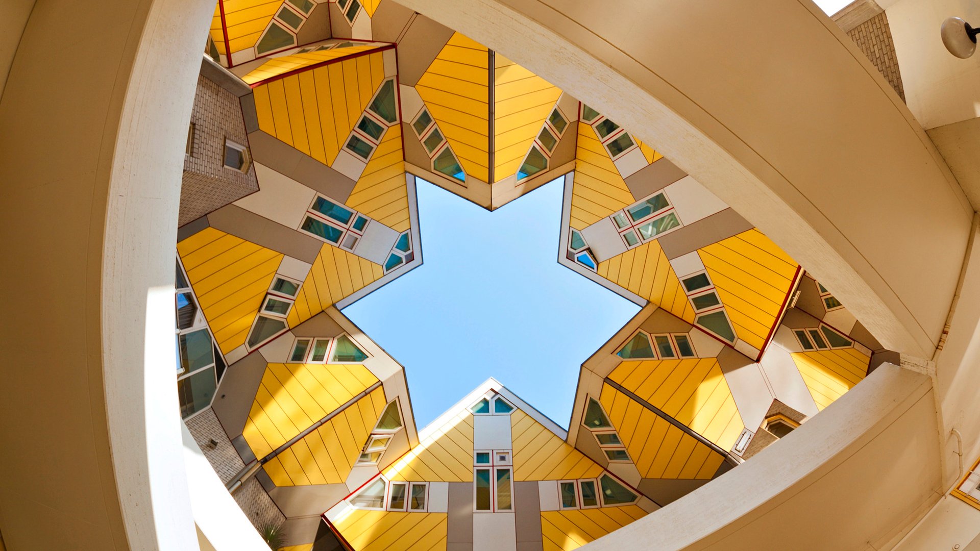 fisheye view of famous cubic houses at the city of Rotterdam