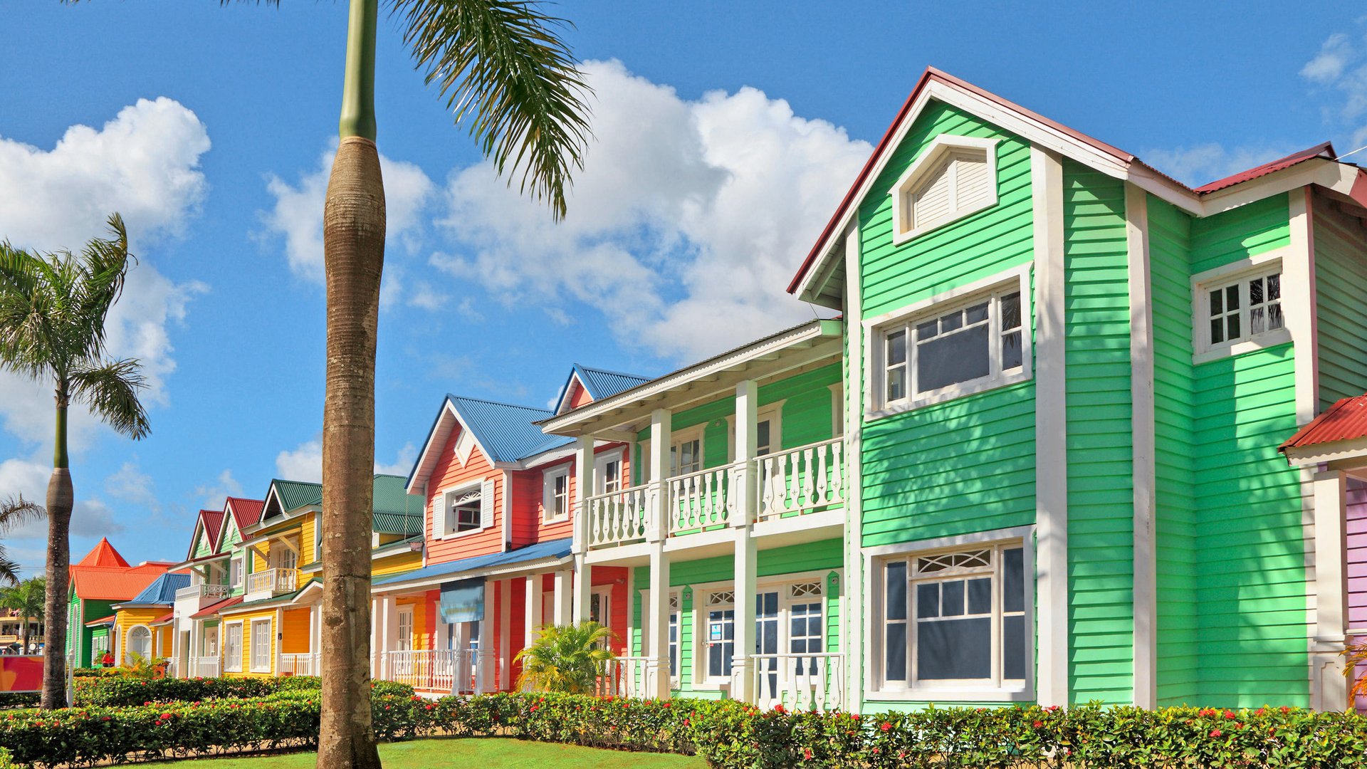 HGPE4A The wooden houses painted in Caribbean bright colors in Samana, Dominican Republic