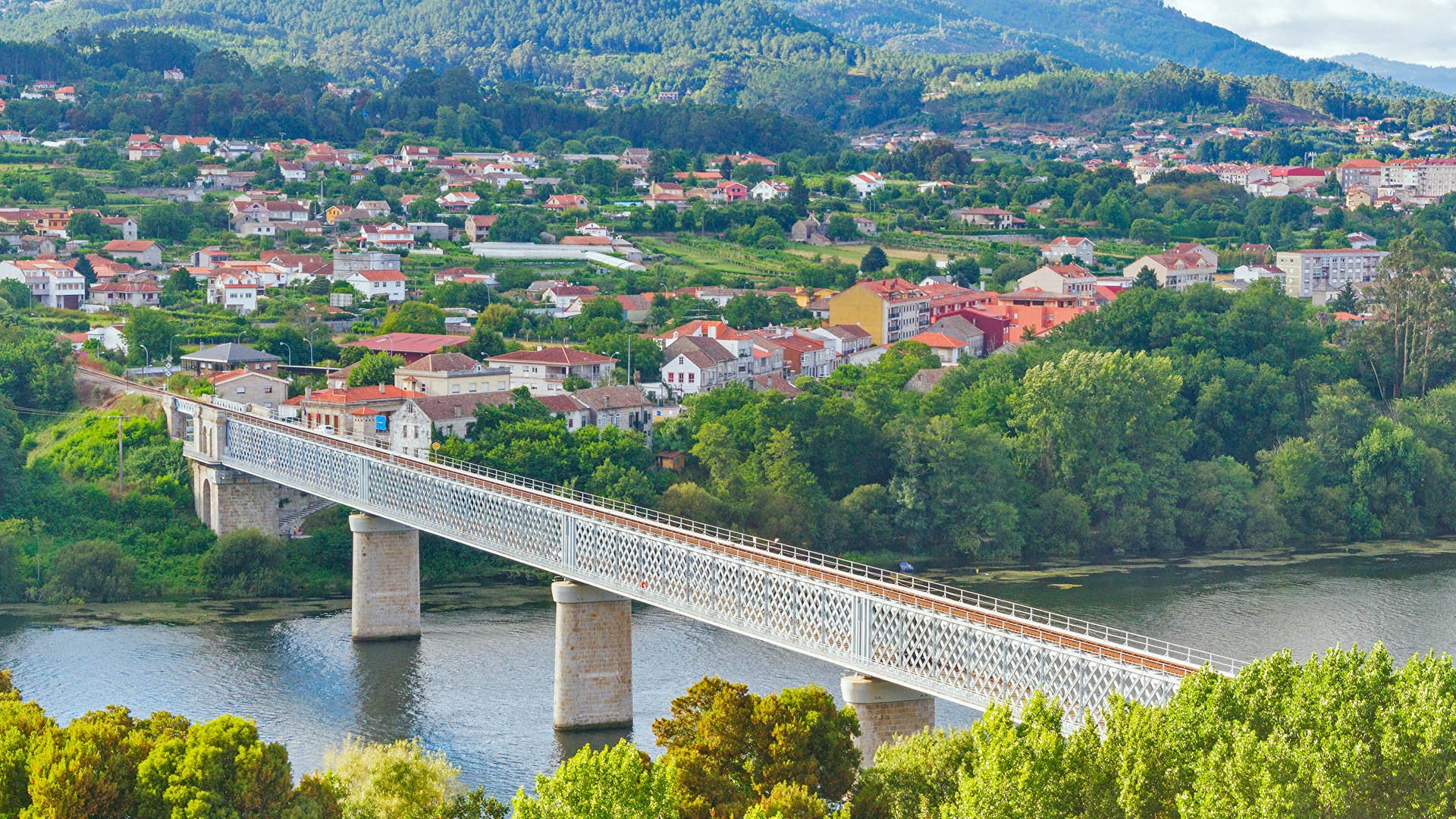 International bridge over Minho river on the border between Spain and Portugal
