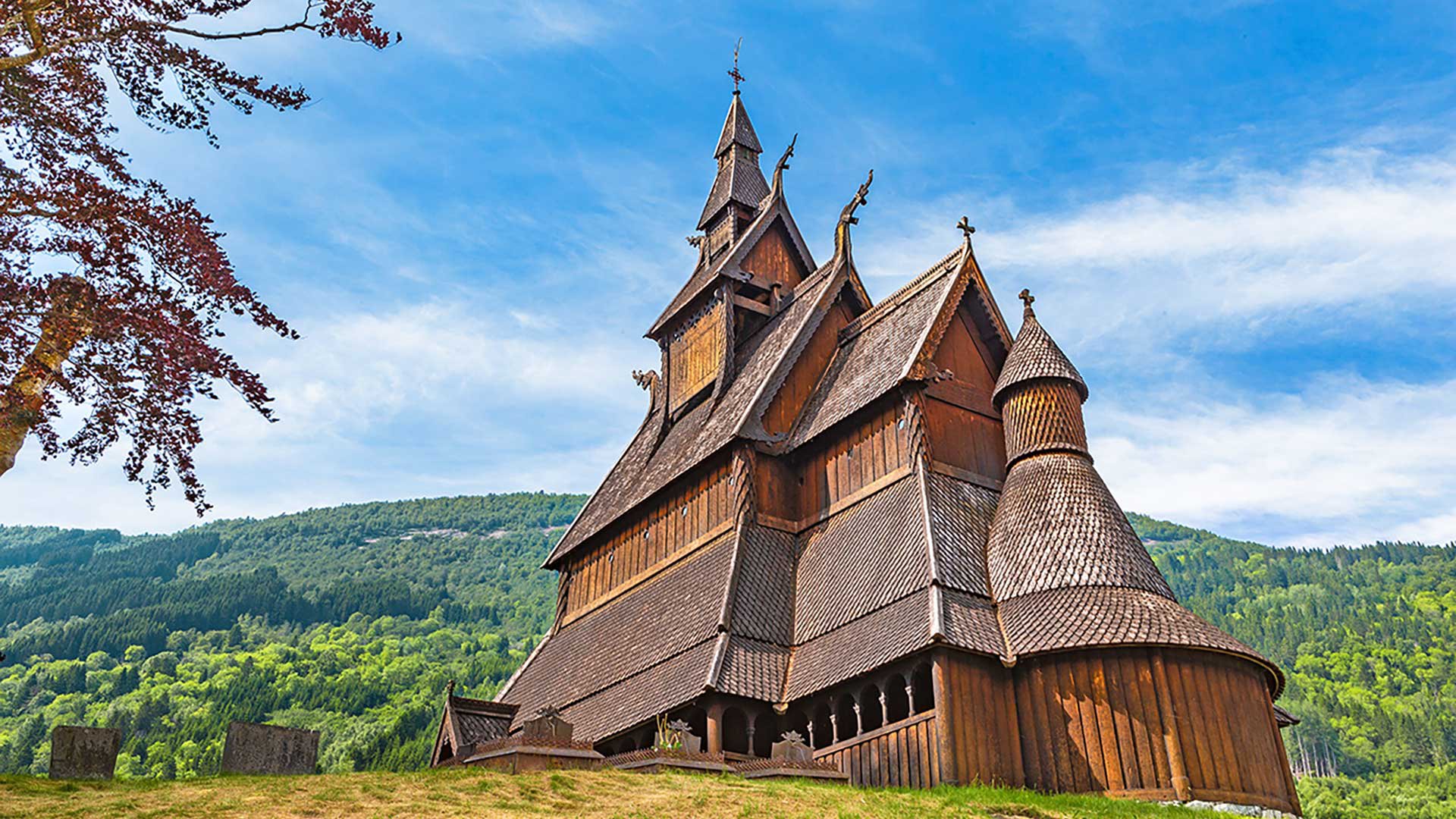 Hopperstad Stave Church.  A stave church, just outside the village of Vikori in Vik Municipality, Sogn og Fjordane county, Norway.