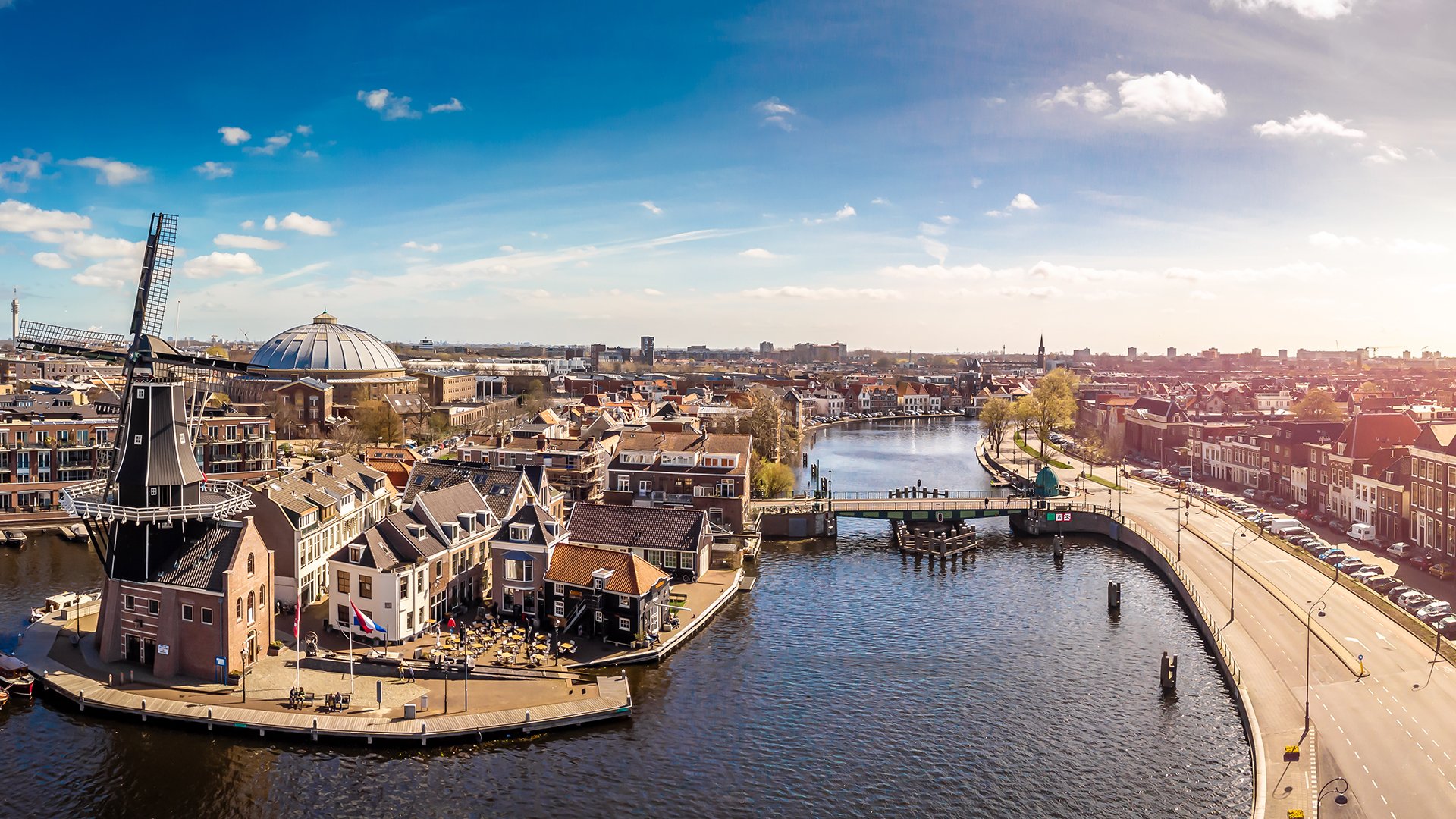 Aerial view of windmill in Haarlem, Netherlands