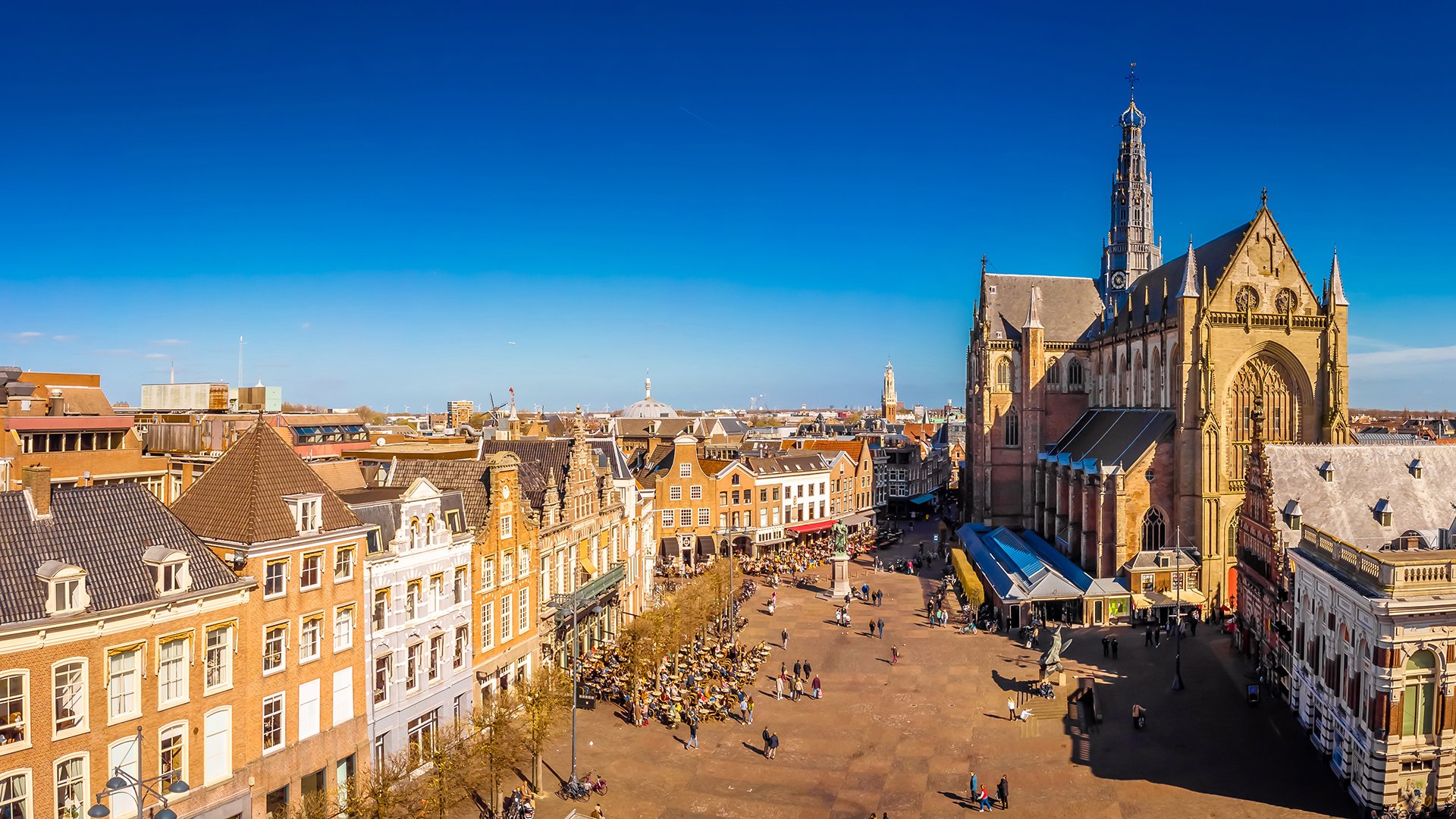Aerial view of medieval cathedral in Haarlem, Netherlands