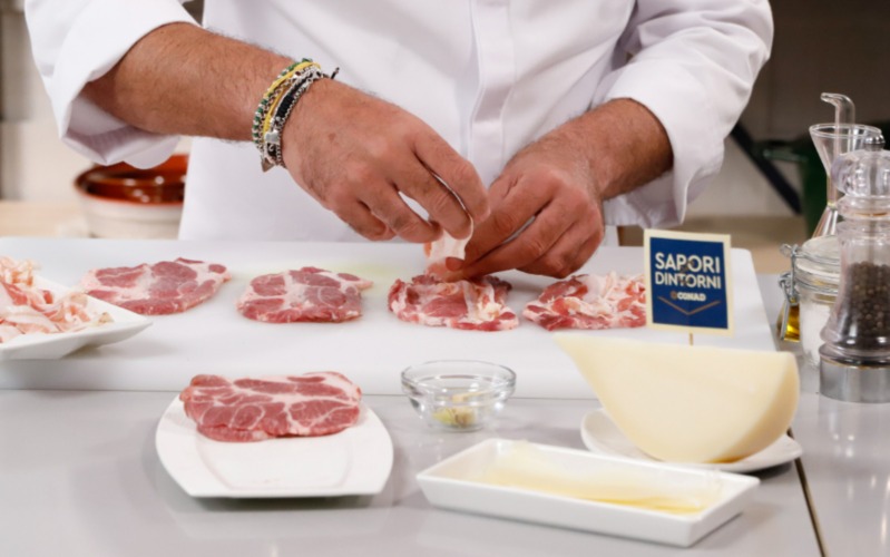 comporre primo strato con pancetta