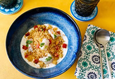 Cous cous con latte di cocco, ananas e scampialt