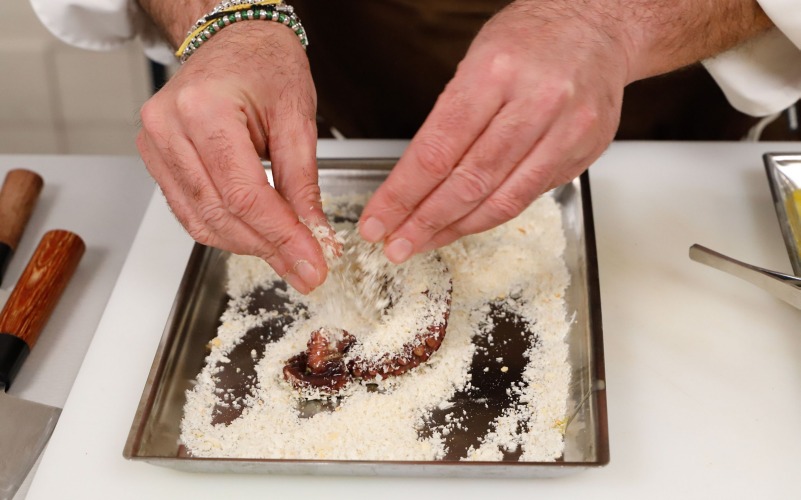 panare polpo con uova e pane