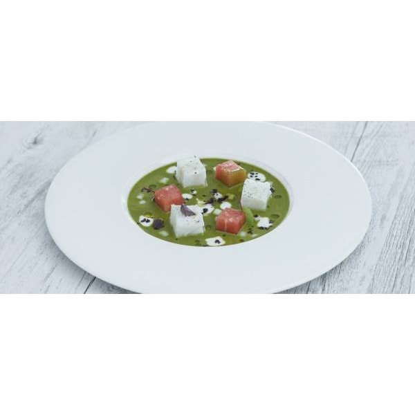 Baccalà con gazpacho verde e anguria