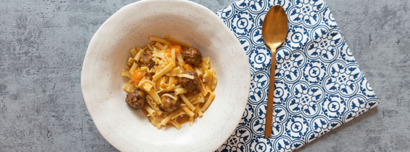 Pasta mista zucca e polpette