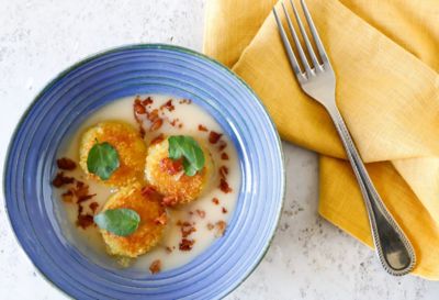 Polpettine di baccalà mantecato con latte affumicatoalt