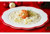 Risotto allo squacquerone con code di gambero e pere marinatealt