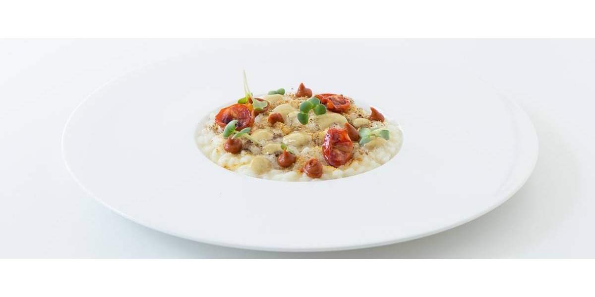 Risotto al limone con capperi e pomodorini al forno