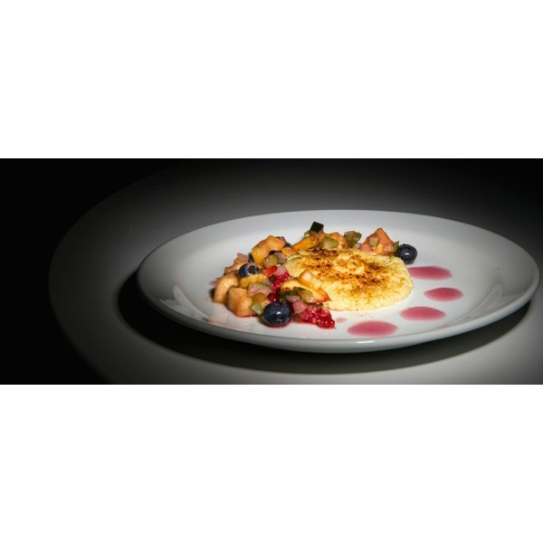 Catalana di cous cous con minestra di frutta e verdura