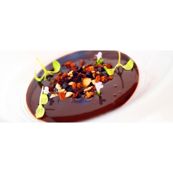 Ganache di cioccolato fondente con crumble di bacon