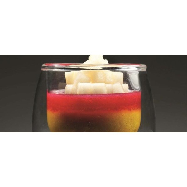 Polenta di riso con specchio di melograno e pere saltate allo zenzero