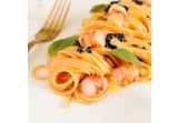 Spaghettino, gambero rosso, uova di pesce e limonealt