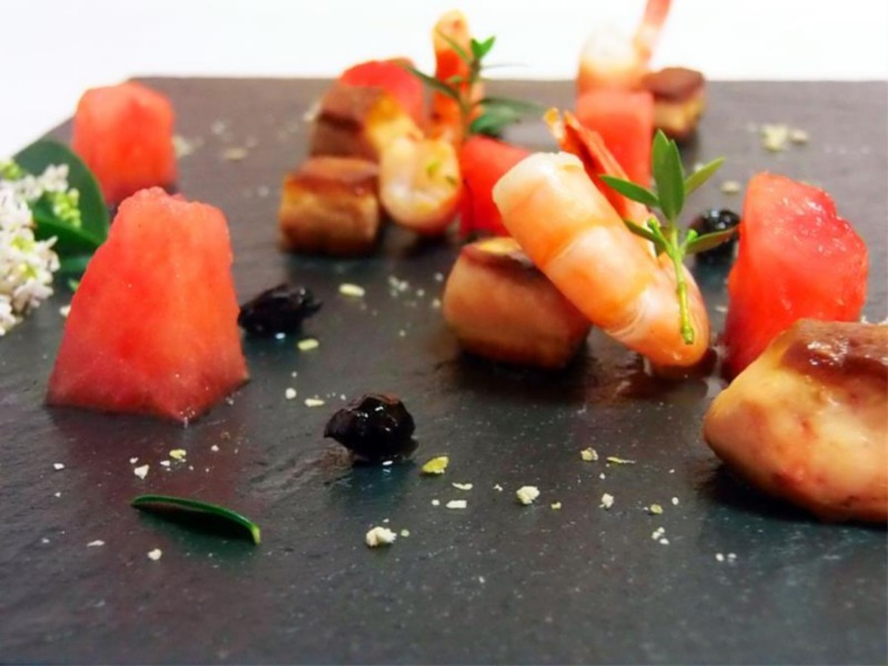Anguria piccante con gamberi rossi del Cilento e foie gras