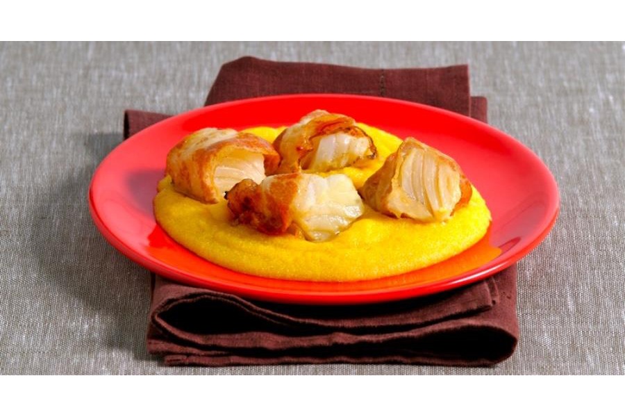Bocconcini di Stoccafisso di Norvegia e guanciale con polentina gialla