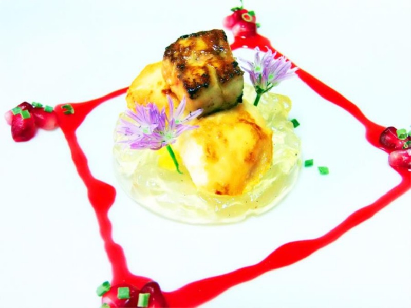 Foie gras, capasanta affumicata e gelatina di prosecco