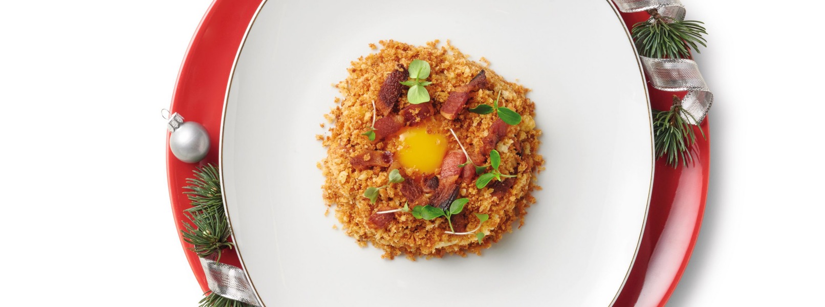 Morbido di patate, uovo al tegamino e guanciale tostato