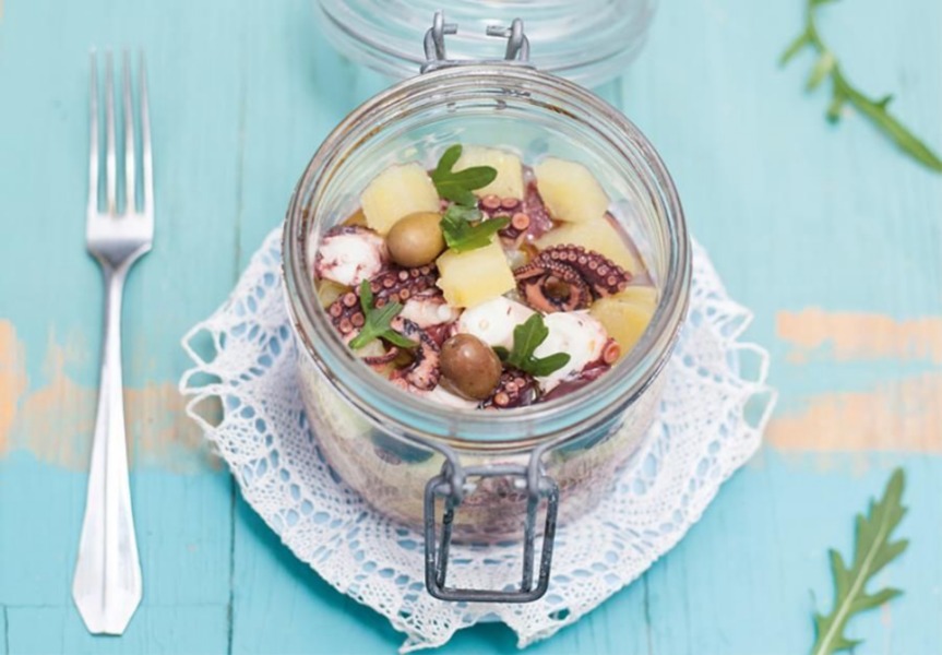 Insalata tiepida di polpo con olive taggiasche