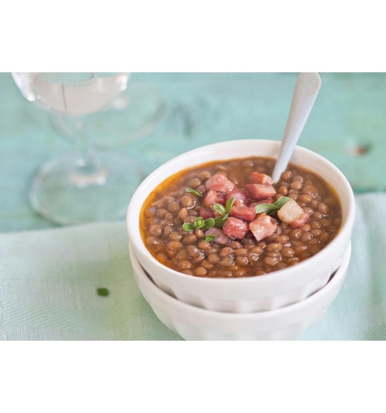 Lenticchie tiepide di Colfiorito con pancetta croccante