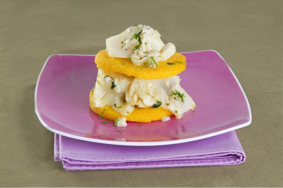 Millefoglie di stoccafisso di Norvegia e polenta alla vicentina