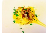 Pappardelle di Campofilone con zucca gialla, finferli e canestrato di Pienzaalt