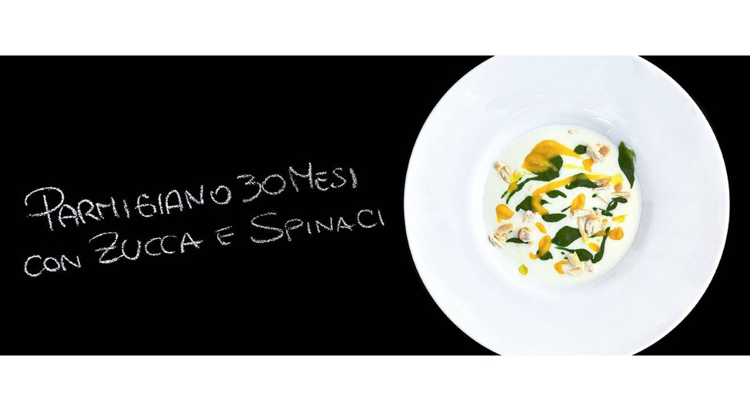 Crema di Parmigiano 30 mesi, zucca e spinaci