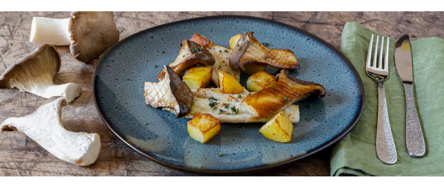 Filetti di rombo con patate e funghi