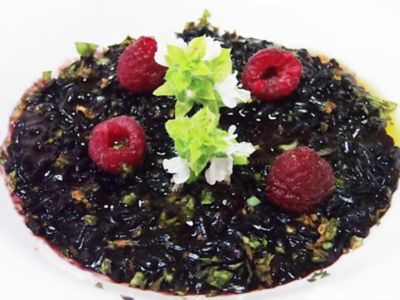 Riso nerone biologico con vincotto di uva barbera, lampone e basilicoalt