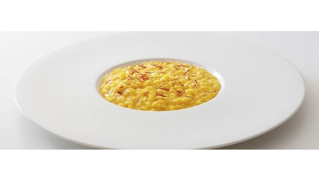 Risotto con zafferano e caciocavallo Silano mantecato all?olio dei colli Martani