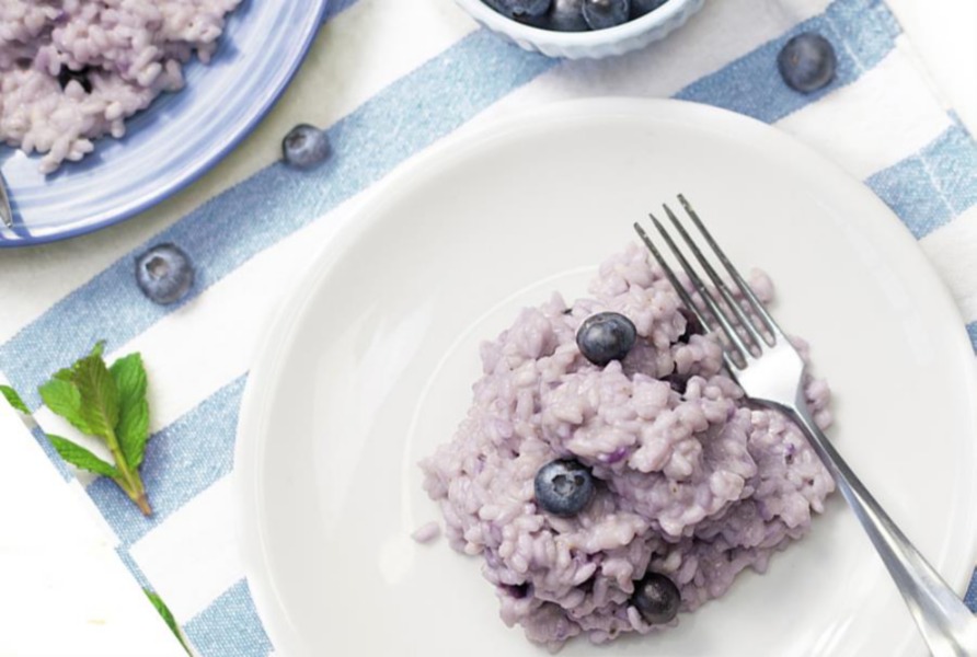 Risotto ai mirtilli con grappa di prosecco