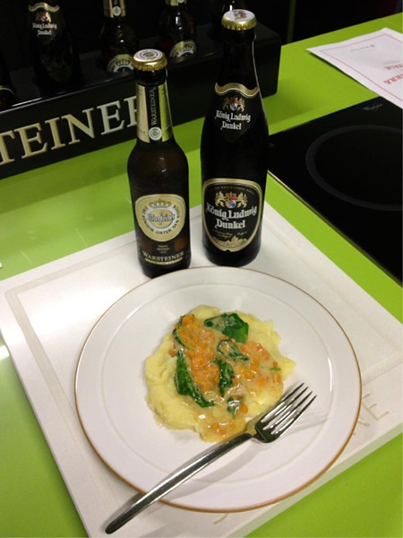 Scaloppine di maiale alla birra con salsa agrodolce e purè di birra