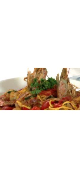 Tagliolini con gamberoni, pancetta piacentina e pistilli di zafferano