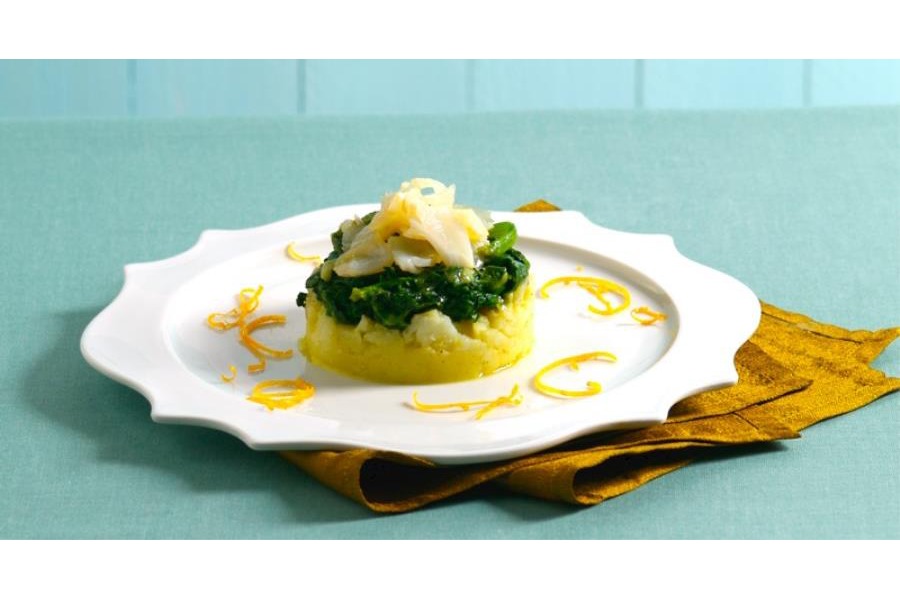 Tortino di stoccafisso di Norvegia e spinaci filanti
