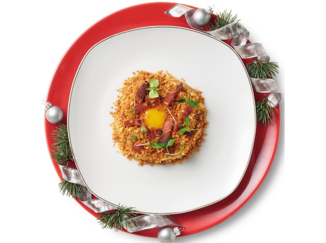 Morbido di patate, uovo al tegamino e guanciale tostatoalt