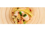 Baby Calamari su crema di ceci, salamino piccante e ceviche di uvaalt