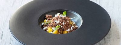 Macedonia di mango e finocchi con crumble al cioccolatoalt