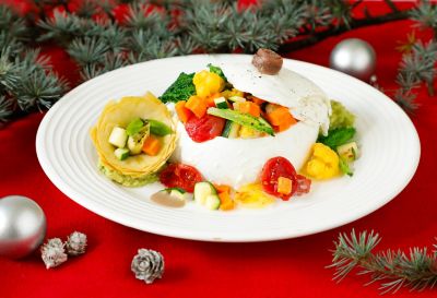 Mozzarella di bufala farcita di carciofini e brunoise di ortaggi alt
