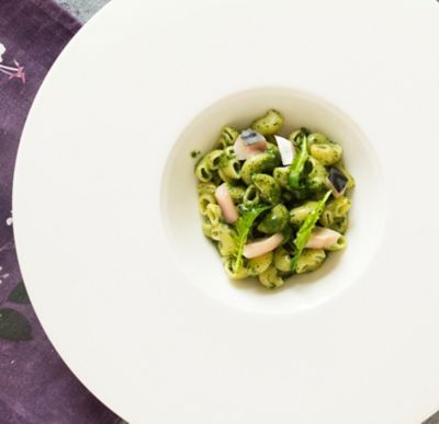 Pasta risottata con sgombro marinato e cime di rapaalt