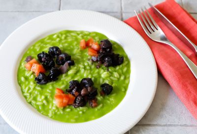 Risotto con ortiche, lumache e formaggio di capraalt