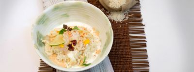 Riso basmati con latte di cocco, lime e scampialt