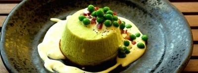 Flan di piselli con fonduta di parmigianoalt