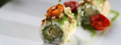 Sushi cotto di branzino con pesto di coriandoloalt