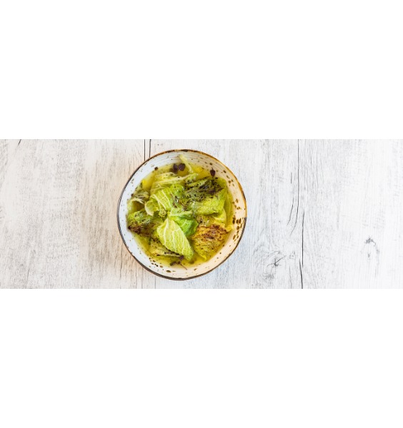 Verza brasata con brodo di arance e zenzero