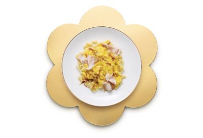 Pasta mista, zabaione salato, parmigiano e guanciale