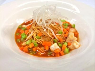 Capellini d?angelo in brodetto di go e verdurine brasate  alt